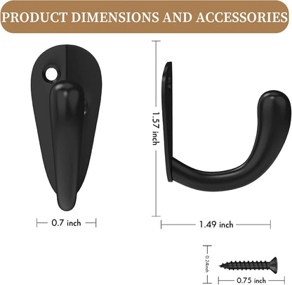 CBWLWJ 16 Pack Coat Hooks Wall Mounted Single Prong Robe Wall Hooks for Hanging Towel Hooks for Living Room, Bathroom, Kitchen, Bedroom for Coat, Bag, Scarf, Towel, Hat, Key, Cup (Black)