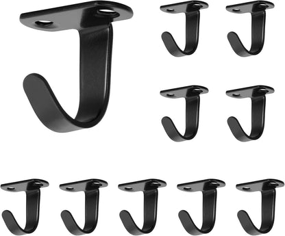 NearMoon Stainless Steel Screw Mounted Ceiling Hooks, Under-Shelf Towel/Robe Clothes Hook Heavy Duty Coat Hanger for Bathroom Kitchen Cabinet Garage, 10 Pack (Matte Black)