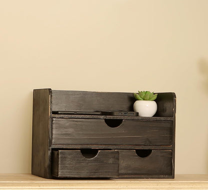Black Wood 3 Drawer Desk Organizer Shelf, Mail Rack Vanity Storage