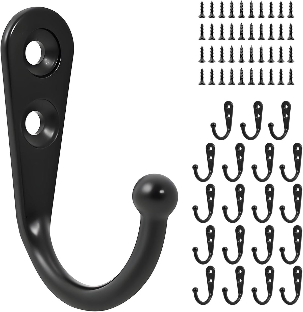 20 Pcs Key Hooks Coat Hooks for Hanging, Key Holder, Wall Mount Hook with Stainless Steel Screws, Black Hooks Utility Hangers for Key, Hat, Cup, Coat, Picture (Black)