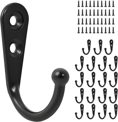 20 Pcs Key Hooks Coat Hooks for Hanging, Key Holder, Wall Mount Hook with Stainless Steel Screws, Black Hooks Utility Hangers for Key, Hat, Cup, Coat, Picture (Black)