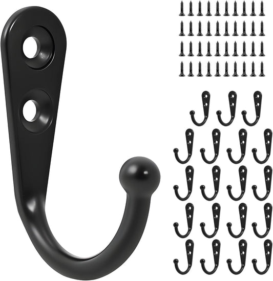 20 Pcs Key Hooks Coat Hooks for Hanging, Key Holder, Wall Mount Hook with Stainless Steel Screws, Black Hooks Utility Hangers for Key, Hat, Cup, Coat, Picture (Black)