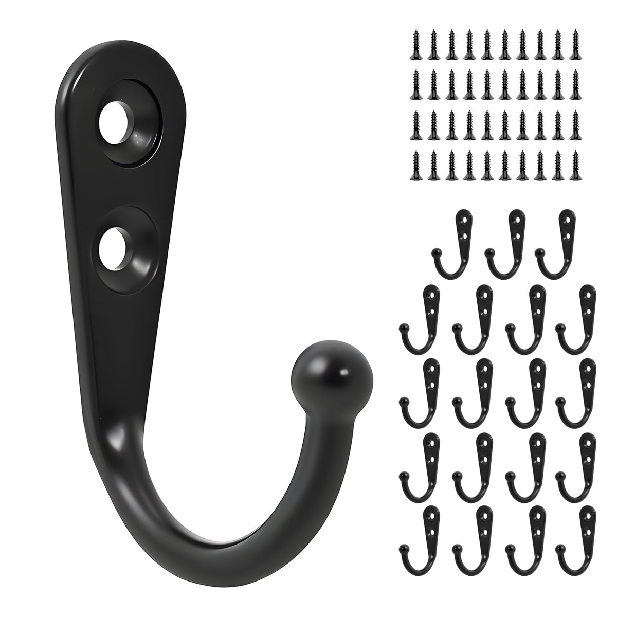 20 Pcs Key Hooks Coat Hooks for Hanging, Key Holder, Wall Mount Hook with Stainless Steel Screws, Black Hooks Utility Hangers for Key, Hat, Cup, Coat, Picture (Black)