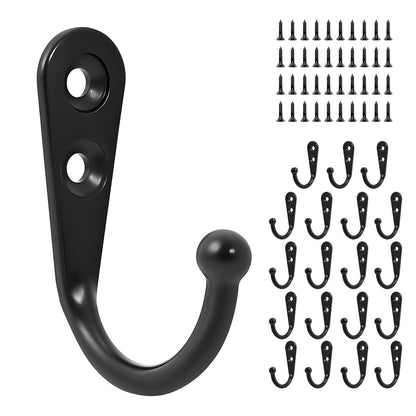 20 Pcs Key Hooks Coat Hooks for Hanging, Key Holder, Wall Mount Hook with Stainless Steel Screws, Black Hooks Utility Hangers for Key, Hat, Cup, Coat, Picture (Black)
