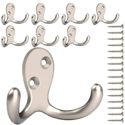 IBosins 28 Pack Heavy Double Prong Coat Hooks Wall Mounted with 56 Screws