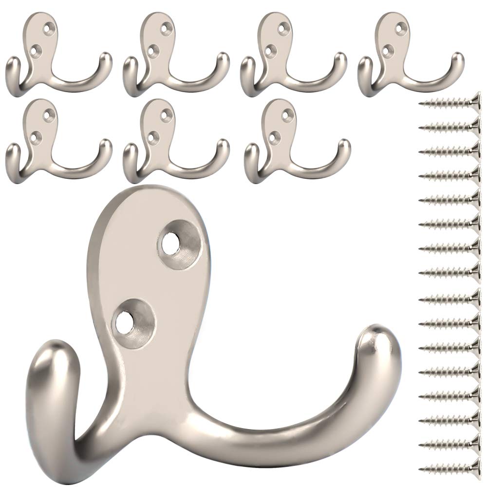 IBosins 28 Pack Heavy Double Prong Coat Hooks Wall Mounted with 56 Screws