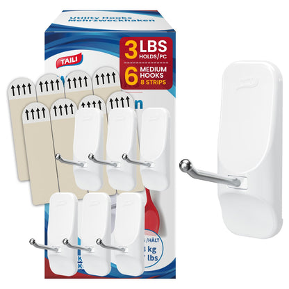 TAILI Hooks for Hanging,10 Small Hooks & 12 Adhesive Strips Holds up 1.1 lb