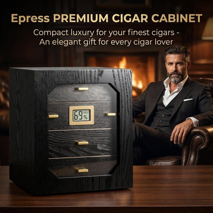 Epress Cigar Humidor Cabinet, 150 Count Desktop Cigar Storage Box with 4 Removable Spanish Cedar Drawers, Digital Hygrometer, Humidifier, Magnetic Seal Display Door, Black
