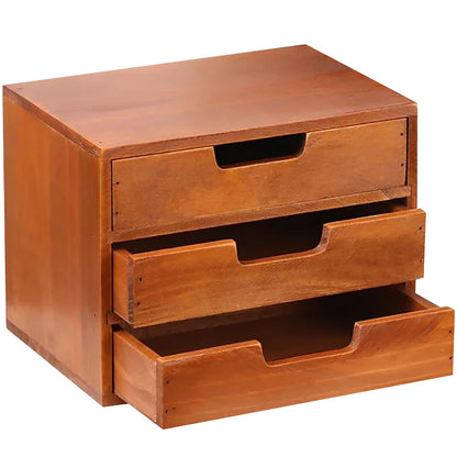 4 Drawer Desktop Storage Organizer in Modern Wood Design (9.8”x6.9”x 9.8”) 4-Drawer Stackable Drawer Unit - Vanity Accessories Organizer (1-Pack)
