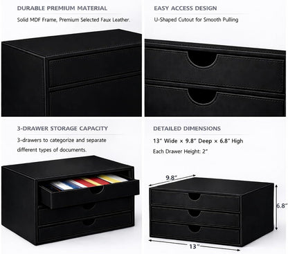 UnionBasic Document Organizer, 3-Drawer File Cabinet Document Storage Box, Office Desktop Filing Organizer, Black