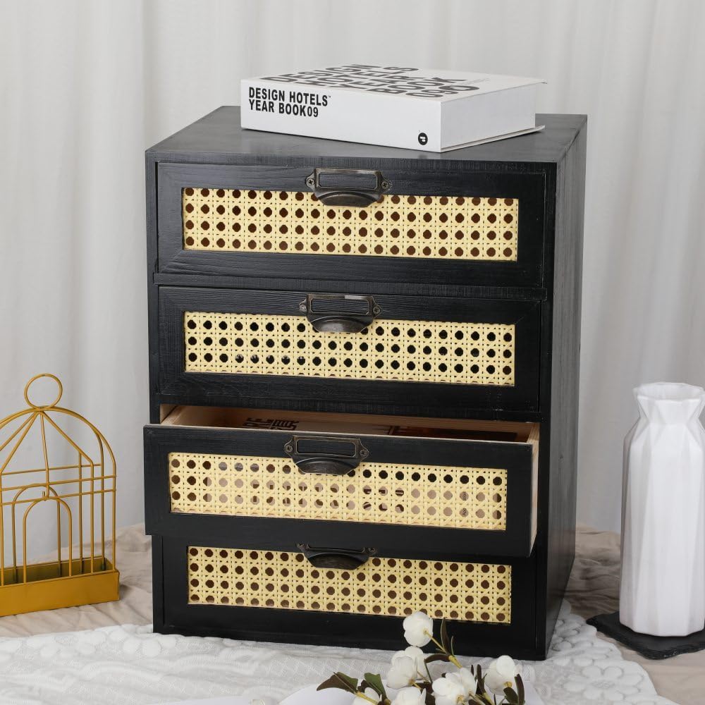 GoooodGIFT Wooden Drawers Large Wooden Box with Drawer, Black