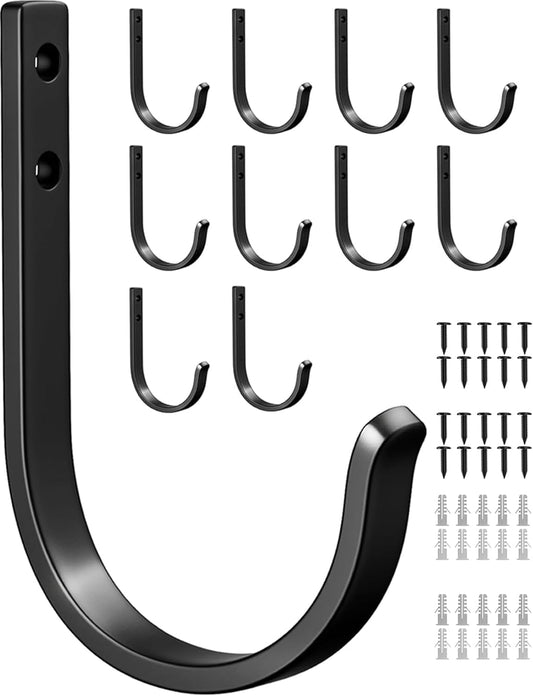10-Pack 22LB Wall Hooks for Hanging Towel/Coat, Black