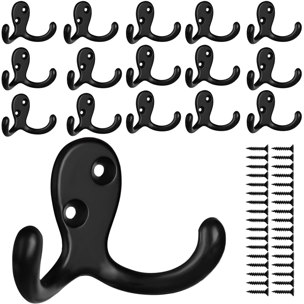 IBosins 28 Pack Heavy Double Prong Coat Hooks Wall Mounted with 56 Screws