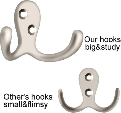 IBosins 10 Pack Silvery Double Prong Coat Hooks Wall Mounted with 20 Screws