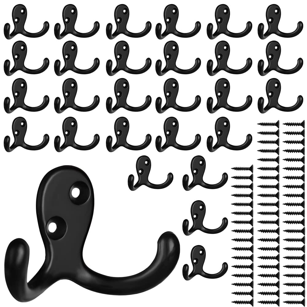 IBosins 28 Pack Heavy Double Prong Coat Hooks Wall Mounted with 56 Screws