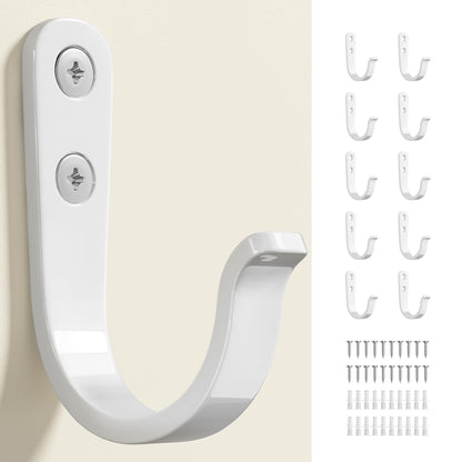 10Pcs Wall Hooks, White Metal Coat and Towel Hooks, Holds Up to 40 lbs
