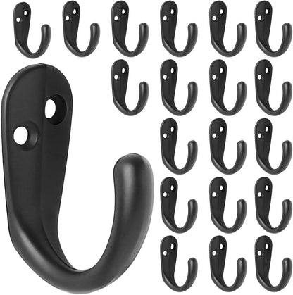 IBosins 20PCS Coat Hooks Wall Mounted Black Single Prong Robe Hook