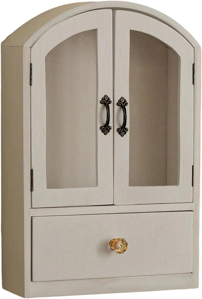Vintage Wall Shelf, Desktop Storage Cabinet, White with Doors