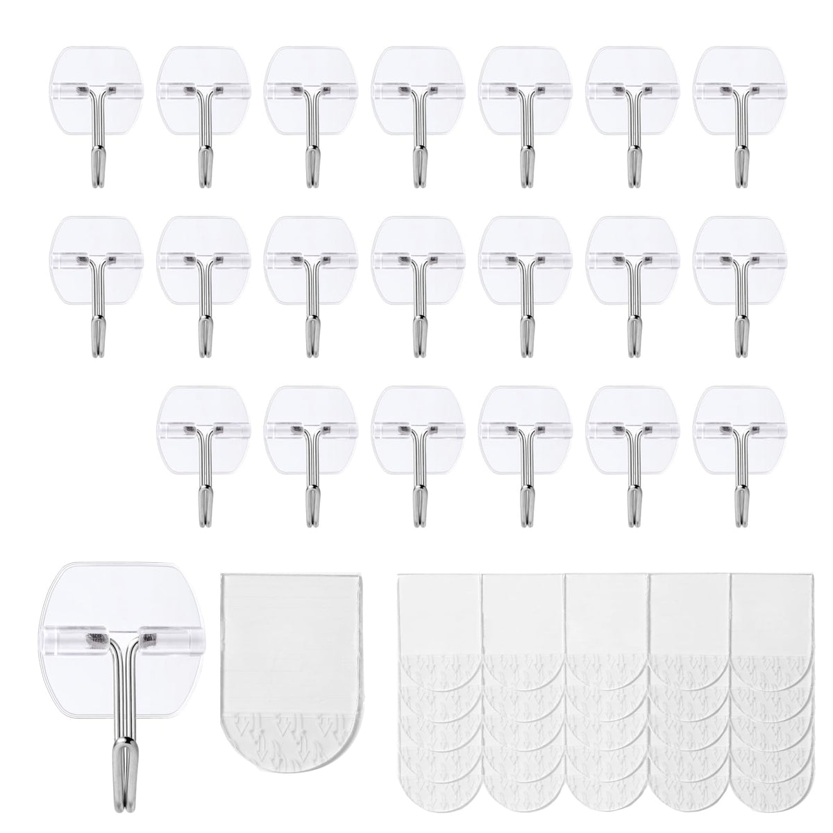 30 Large Hooks+36 Strips, Clear Utility Hooks with Removable Strips Damage-Free, Wall Hooks Heavy Duty for Hanging Home Decor, Value Pack