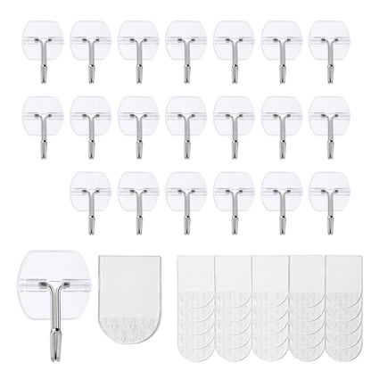 30 Large Hooks+36 Strips, Clear Utility Hooks with Removable Strips Damage-Free, Wall Hooks Heavy Duty for Hanging Home Decor, Value Pack