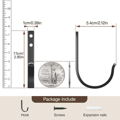 10-Pack 22LB Wall Hooks for Hanging Towel/Coat, Black