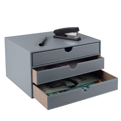PU Leather Desk Organizer with 3 Drawers,Executive Office Supplies Desktop Filing A4 File Cabinet/Holder for Jewelry/Bill/Paper/Documents/Makeup Home Decor Stationery Storage Box,Black
