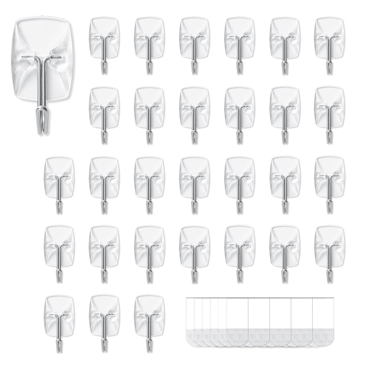 MOVELYST Clear Wall Hooks for Hanging, 15 Hooks+30 Strips, Value Pack (S)