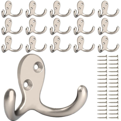 IBosins 10 Pack Silvery Double Prong Coat Hooks Wall Mounted with 20 Screws