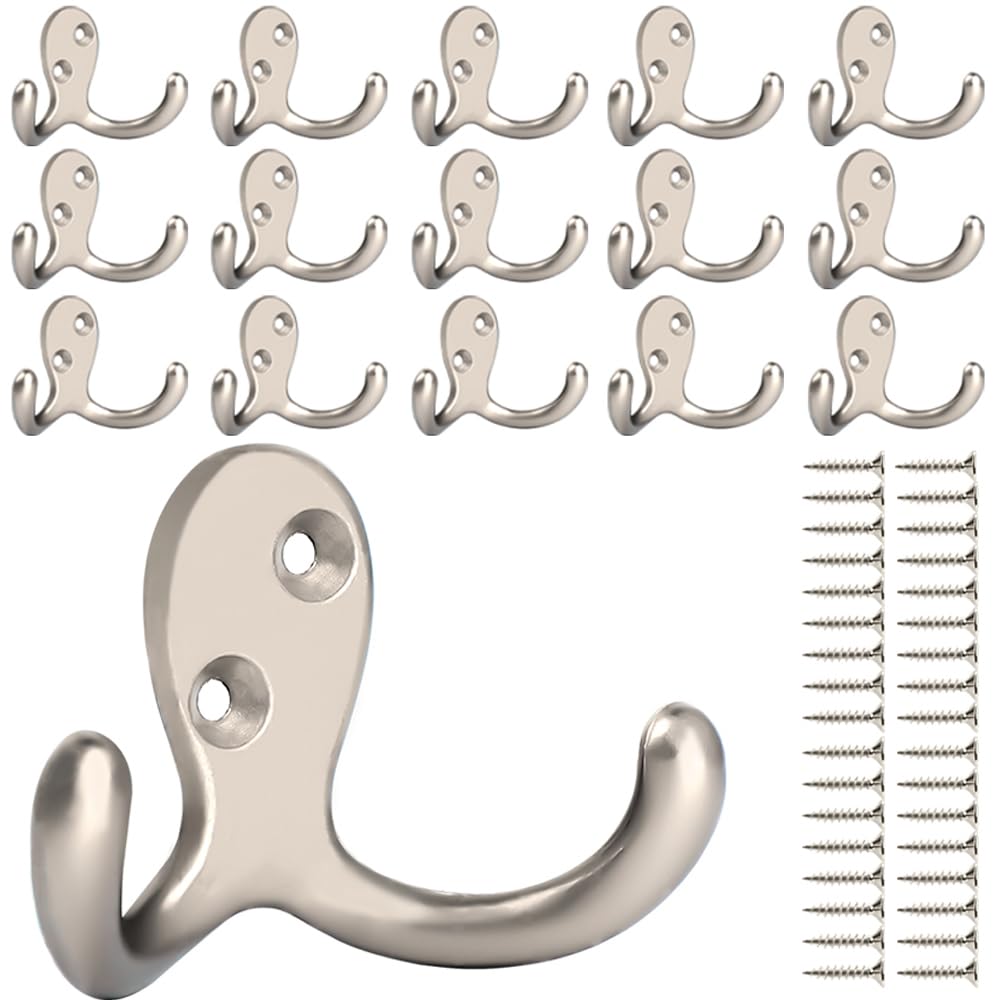 IBosins 28 Pack Heavy Double Prong Coat Hooks Wall Mounted with 56 Screws