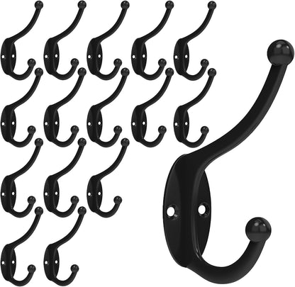 CBWLWJ 16 Pack Coat wall Hooks for Hanging, Durable Coat Hook Wall Mount, with Easy Installation Metal Closet Hooks, Living Rooms, Entrances, Bathrooms, Bedrooms(Black)
