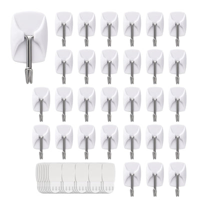 MOVELYST White Wall Hooks for Hanging, 32 Hooks+40 Strips, Value Pack (S)
