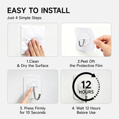 16 Pack Clear Adhesive Hooks for Hanging, Towel hooks,Heavy Duty 22lb