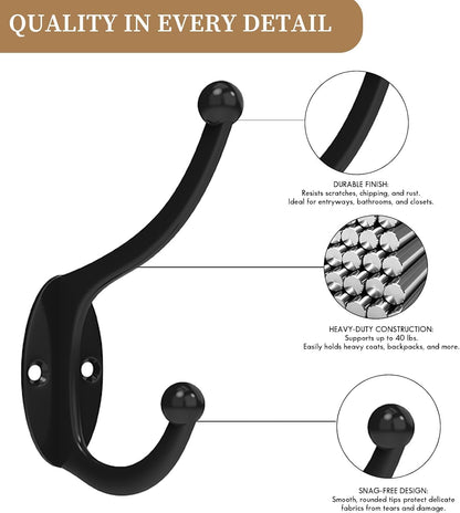 CBWLWJ 16 Pack Coat wall Hooks for Hanging, Durable Coat Hook Wall Mount, with Easy Installation Metal Closet Hooks, Living Rooms, Entrances, Bathrooms, Bedrooms(Black)