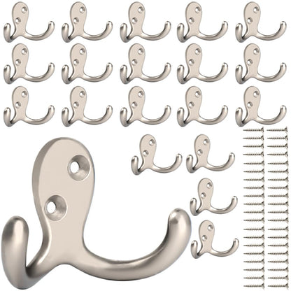 IBosins 28 Pack Heavy Double Prong Coat Hooks Wall Mounted with 56 Screws
