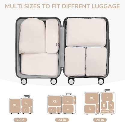 CherryNow 7 Set Packing Cubes for Travel Women, Suitcase Organizer, Beige