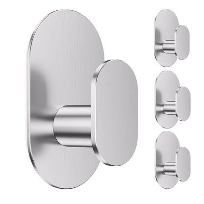 Aikzik Adhesive Towel Hooks - 4 Pack 26LB Extra Strong Heavy Duty Wall Hooks for Bathroom/Shower Door Hanging Coat, Robe, Towel, Dogs' Leads and Collars (Matte Black, Stainless Steel)