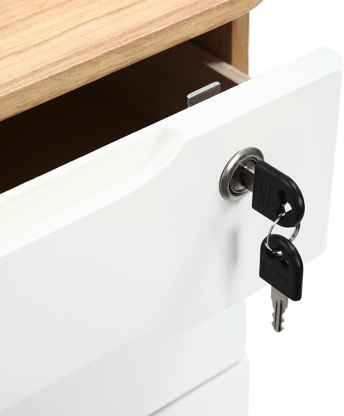 Wood Desk Organizer with 3 Drawers, Lockable Desktop Countertop Storage Cabinet for Home Office Supplies File Tabletop Storage Box, 15.35" x 11.81" x 12.2" (Wood)