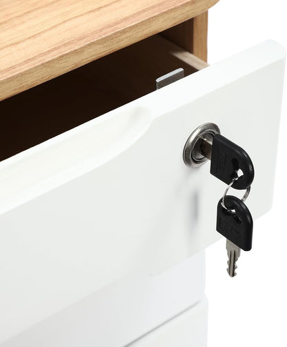 Wood Desk Organizer with 3 Drawers, Lockable Desktop Countertop Storage Cabinet for Home Office Supplies File Tabletop Storage Box, 15.35" x 11.81" x 12.2" (Wood)