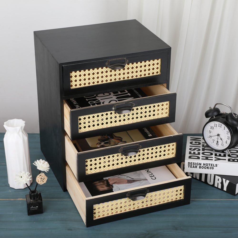 GoooodGIFT Wooden Drawers Large Wooden Box with Drawer, Black