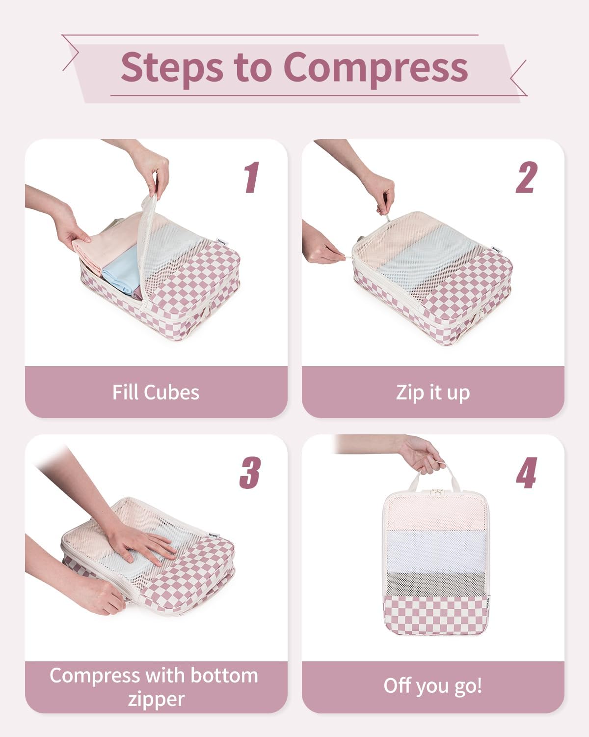 Narwey Compression Packing Cubes for Women Kids, Travel Organizer Bags
