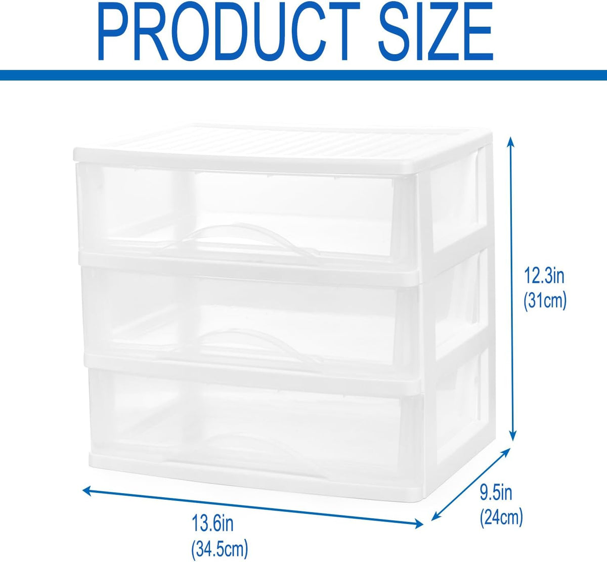 BYCY Plastic Stackable Storage 3 Drawers, White Bathroom Makeup Organizer with Wide Clear Drawers Tabletop Drawer Organizer for Desk,Easily Assemble for Fridge,Bathroom,Cabinet