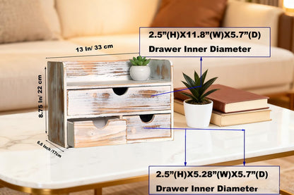 White Wooden 3 Drawer Desk Organizer with Shelf,Mail Rack Vanity Storage