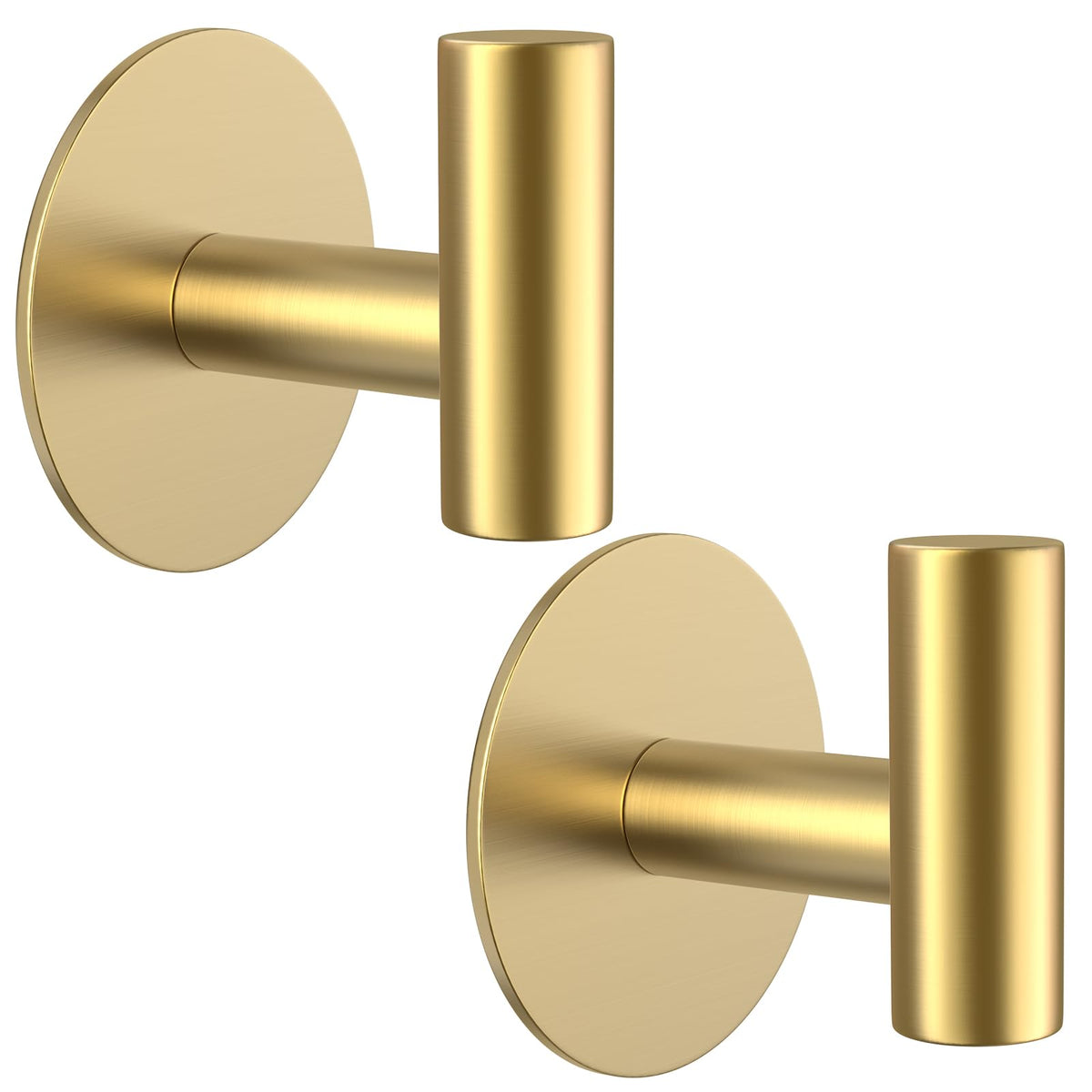 Gold Stainless Steel Wall Hooks, Heavy Duty Self-Adhesive Hooks for Coats, Towels, Robes, Hats, Aprons – No Drill Bathroom, Kitchen, Hotel (2 Pack)