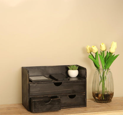 Black Wood 3 Drawer Desk Organizer Shelf, Mail Rack Vanity Storage