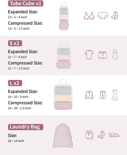 Narwey Compression Packing Cubes for Women Kids, Travel Organizer Bags