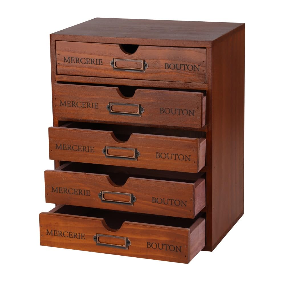 Wooden Drawers Apothecary Cabinet Brown Wood Desktop Organizer Box