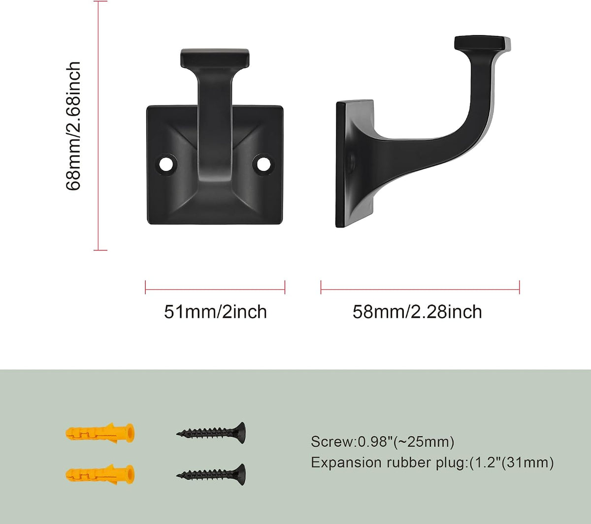 CHIVS Matte Black Coat Hooks 5 Pack Heavy Duty Sold Wall Hooks
