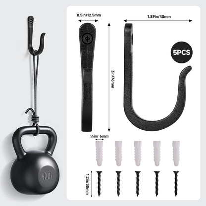 5 Pack Heavy Duty Wall Hooks, Decorative Coat Hooks, Hooks for Hanging Cast Iron Skillets, as Well as Backpacks, Coats, etc, Multi-Layer Electroplated, Indoor and Outdoor Use(Black)