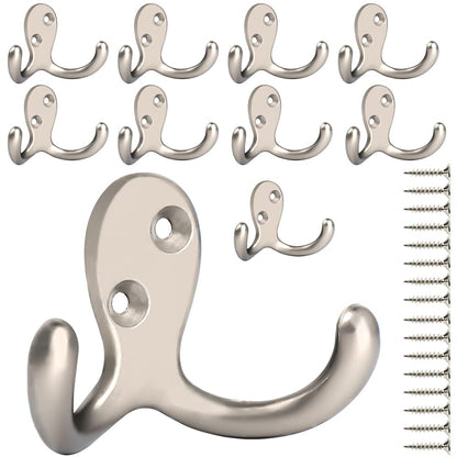 IBosins 28 Pack Heavy Double Prong Coat Hooks Wall Mounted with 56 Screws