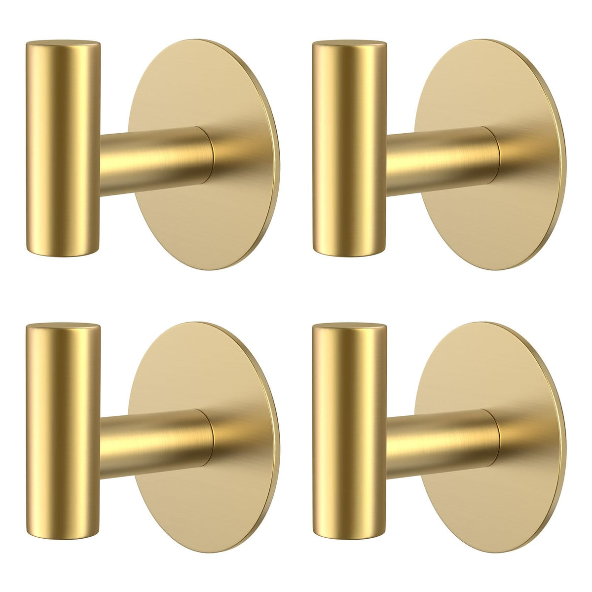 Gold Stainless Steel Wall Hooks, Heavy Duty Self-Adhesive Hooks for Coats, Towels, Robes, Hats, Aprons – No Drill Bathroom, Kitchen, Hotel (2 Pack)